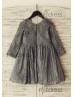 Long Sleeves Gray Allover Lace Flower Girl Dress